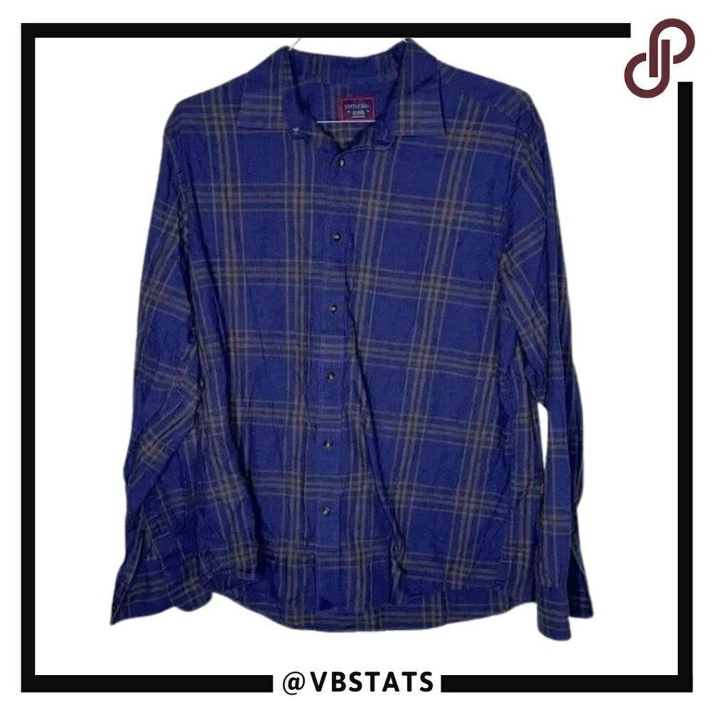 UNTUCKit Blue-Brown Plaid Long Sleeve XL Flannel Shirt